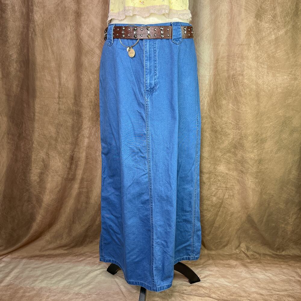 Vintage Denim Maxi Skirt 90s Liz Claiborne Blue Jean High Rise Boho Folk Mom